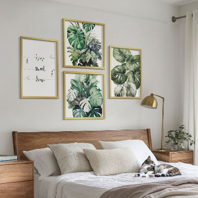 Ensemble de 4 tableaux Feuilles de monstera à l'aquarelle