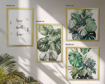 Ensemble de 4 tableaux Feuilles de monstera à l'aquarelle