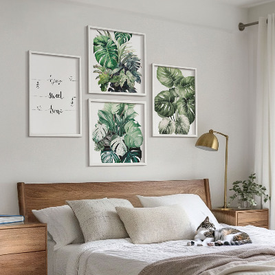 Ensemble de 4 tableaux Feuilles de monstera à l'aquarelle