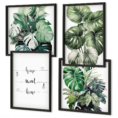 Ensemble de 4 tableaux Feuilles de monstera à l'aquarelle