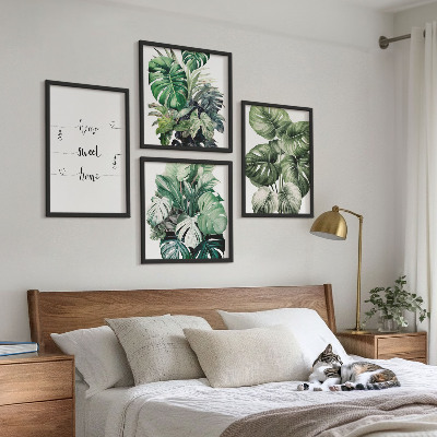 Ensemble de 4 tableaux Feuilles de monstera à l'aquarelle