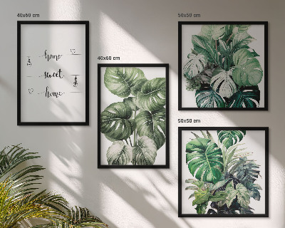 Ensemble de 4 tableaux Feuilles de monstera à l'aquarelle