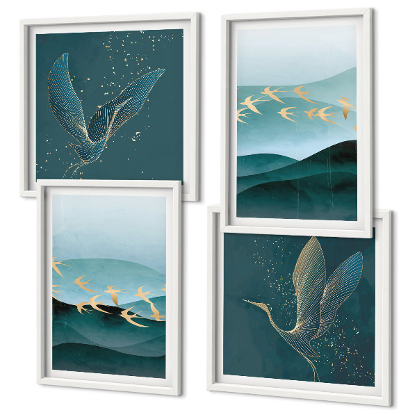Mur de tableaux Paysages abstraits de vagues d'oiseaux