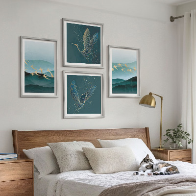 Mur de tableaux Paysages abstraits de vagues d'oiseaux