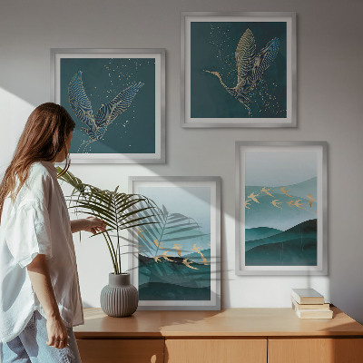 Mur de tableaux Paysages abstraits de vagues d'oiseaux