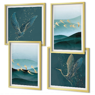 Mur de tableaux Paysages abstraits de vagues d'oiseaux