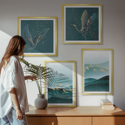 Mur de tableaux Paysages abstraits de vagues d'oiseaux