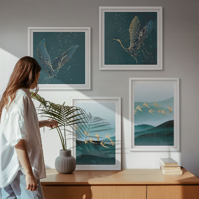 Mur de tableaux Paysages abstraits de vagues d'oiseaux