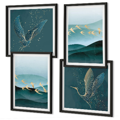 Mur de tableaux Paysages abstraits de vagues d'oiseaux