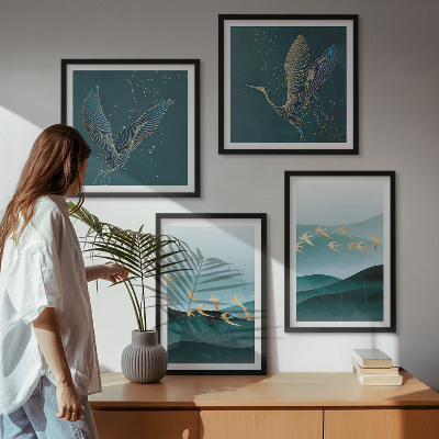 Mur de tableaux Paysages abstraits de vagues d'oiseaux