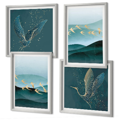 Mur de tableaux Paysages abstraits de vagues d'oiseaux