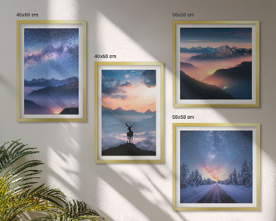 Polyptyque z cadres Ciel nocturne montagnes brouillard cerf
