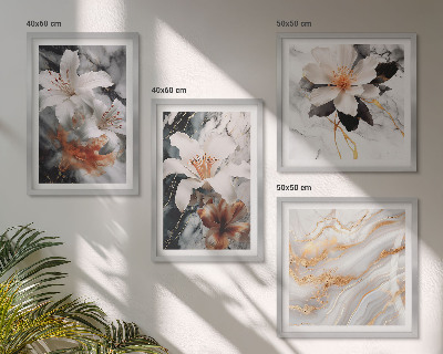 Ensemble de 4 tableaux Fleurs marbre blanc noir