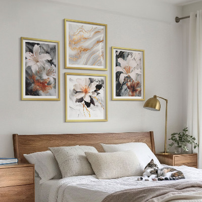 Ensemble de 4 tableaux Fleurs marbre blanc noir