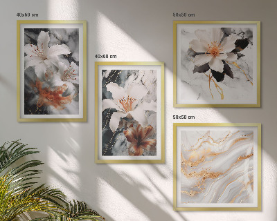 Ensemble de 4 tableaux Fleurs marbre blanc noir