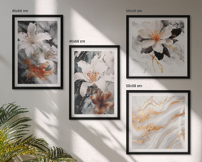 Ensemble de 4 tableaux Fleurs marbre blanc noir