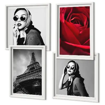 Mur de tableaux Parisienne avec des lunettes et la tour Eiffel