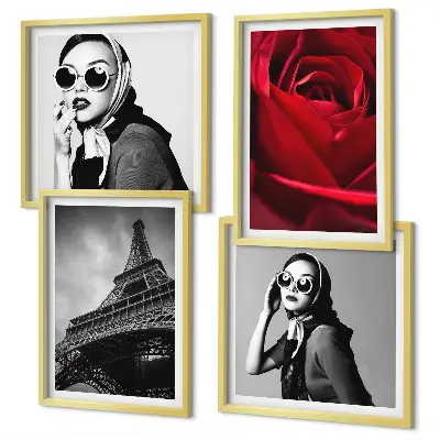 Mur de tableaux Parisienne avec des lunettes et la tour Eiffel