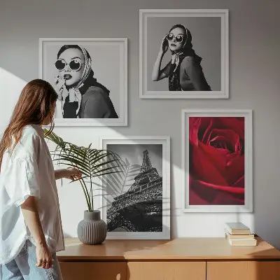 Mur de tableaux Parisienne avec des lunettes et la tour Eiffel