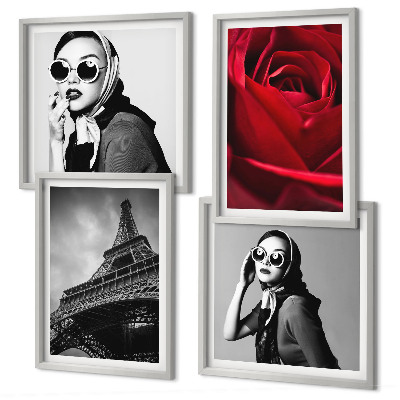 Mur de tableaux Parisienne avec des lunettes eiffel