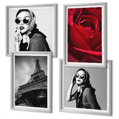 Mur de tableaux Parisienne avec des lunettes et la tour Eiffel