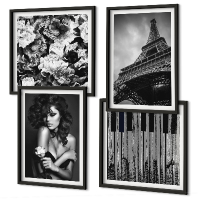 Polyptyque z cadres Portrait d'une femme avec une rose eiffel