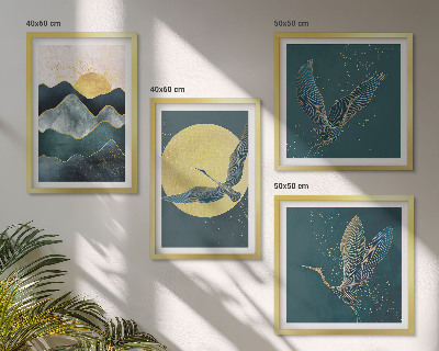 Ensemble de 4 tableaux Oiseaux grues lune montagnes