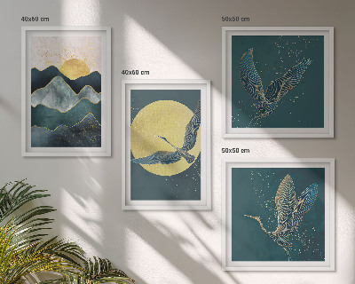 Ensemble de 4 tableaux Oiseaux grues lune montagnes