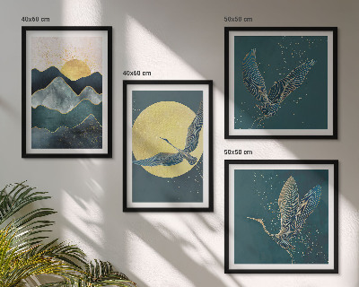 Ensemble de 4 tableaux Oiseaux grues lune montagnes