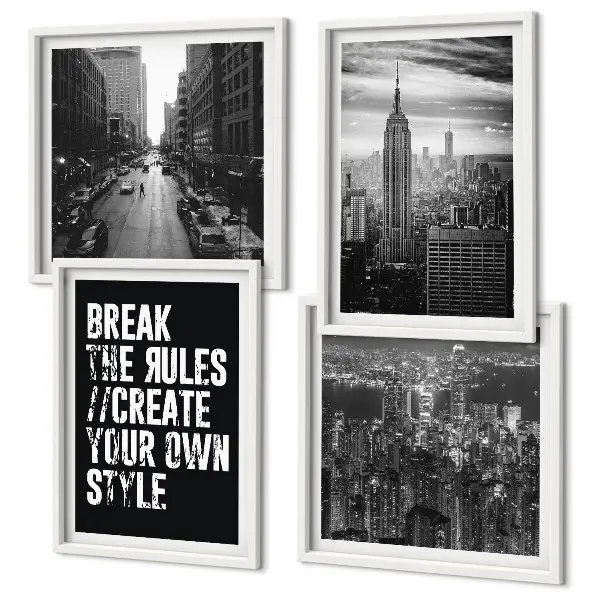 Ensemble de 4 tableaux inspiration urbaine en noir et blanc