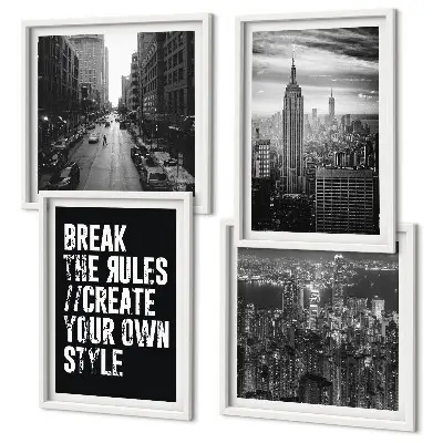 Ensemble de 4 tableaux inspiration urbaine en noir et blanc