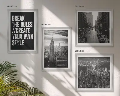 Ensemble de 4 tableaux inspiration urbaine en noir et blanc