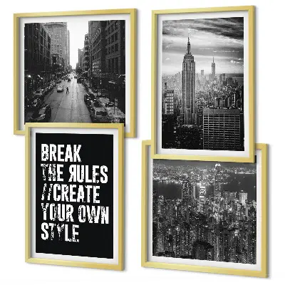 Ensemble de 4 tableaux inspiration urbaine en noir et blanc