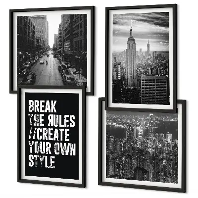 Ensemble de 4 tableaux inspiration urbaine en noir et blanc