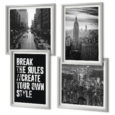 Ensemble de 4 tableaux inspiration urbaine en noir et blanc