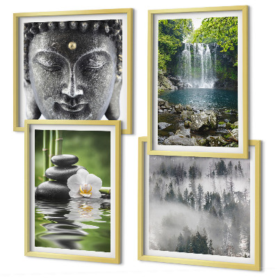 Polyptyque z cadres Harmonie de la nature, pierres, eau, bouddha