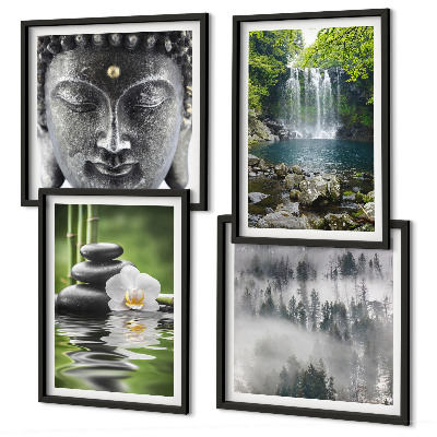 Polyptyque z cadres Harmonie de la nature, pierres, eau, bouddha
