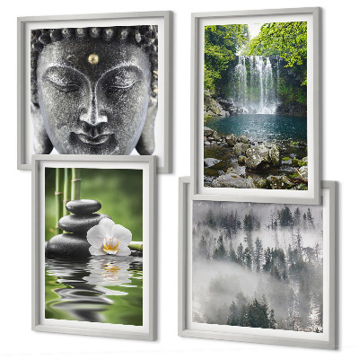Polyptyque z cadres Harmonie de la nature, pierres, eau, bouddha