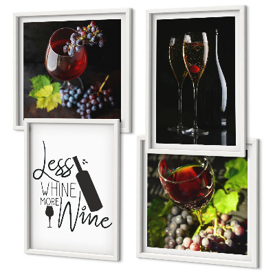 Ensemble de 4 tableaux Verres à vin avec raisins et inscription