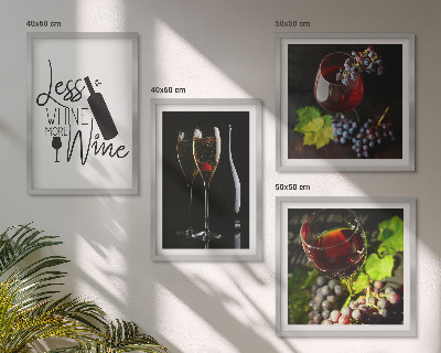 Ensemble de 4 tableaux Verres à vin avec raisins et inscription