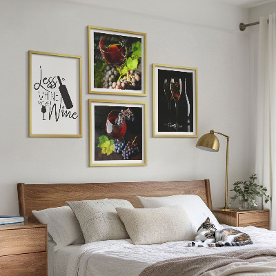Ensemble de 4 tableaux Verres à vin avec raisins et inscription