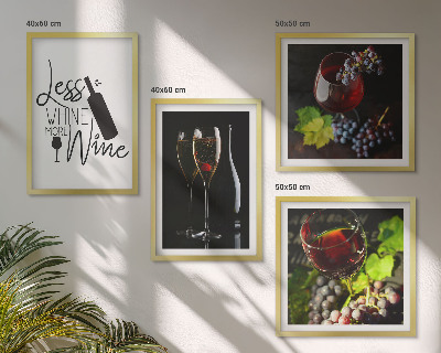 Ensemble de 4 tableaux Verres à vin avec raisins et inscription