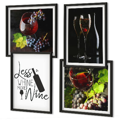 Ensemble de 4 tableaux Verres à vin avec raisins et inscription