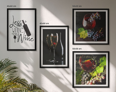 Ensemble de 4 tableaux Verres à vin avec raisins et inscription