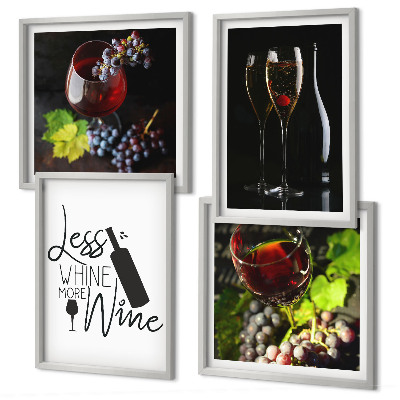 Ensemble de 4 tableaux Verres à vin avec raisins et inscription