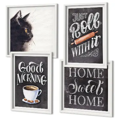 Ensemble de 4 tableaux motifs de chats pour décoration de cuisine