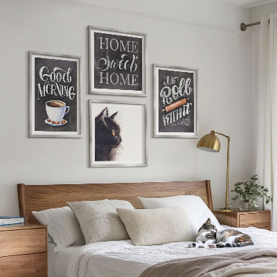 Ensemble de 4 tableaux Thèmes de cuisine à la maison avec chat