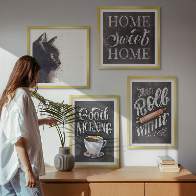 Ensemble de 4 tableaux Thèmes de cuisine à la maison avec chat