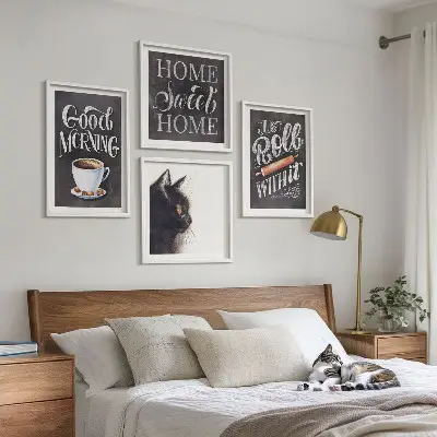 Ensemble de 4 tableaux motifs de chats pour décoration de cuisine
