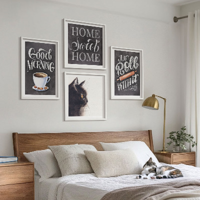 Ensemble de 4 tableaux Thèmes de cuisine à la maison avec chat